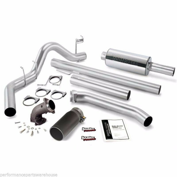 BANKS MONSTER EXHAUST w/ POWER ELBOW 98-02 DODGE, EXTENDED CAB - BLACK TIP
